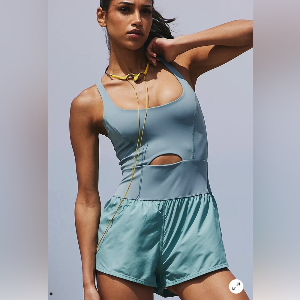 NWT FP Movement Righteous Runsie romper onesie shortsie S green free people